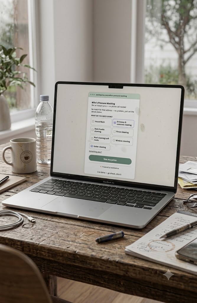 The instant-price quote page open on a laptop